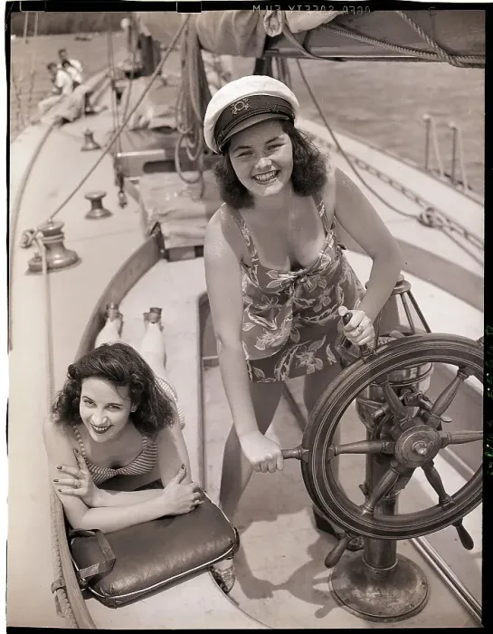 Framed Print : Women at the Helm of Sailboat Framed Print : Women at the Helm of Sailboat