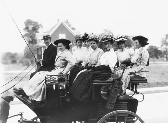 Framed Print : Women In Horse / Carriage Driven By Man Framed Print : Women In Horse / Carriage Driven By Man