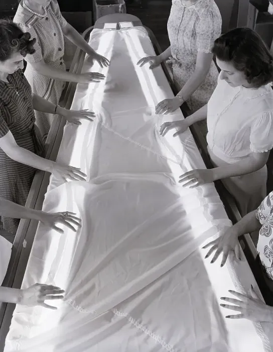 Framed Print : Women Inspecting Parachute Framed Print : Women Inspecting Parachute