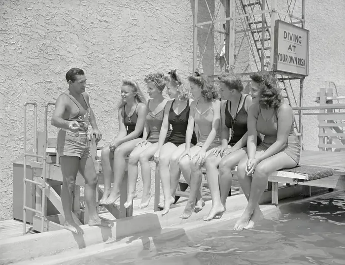 Framed Print : Women Lifeguards Receiving Instructions Framed Print : Women Lifeguards Receiving Instructions