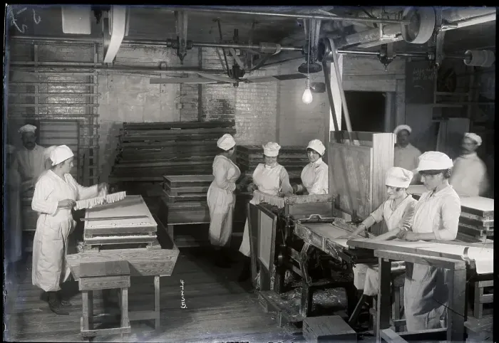 Framed Print : Women Making Macaroni In Factory Framed Print : Women Making Macaroni In Factory