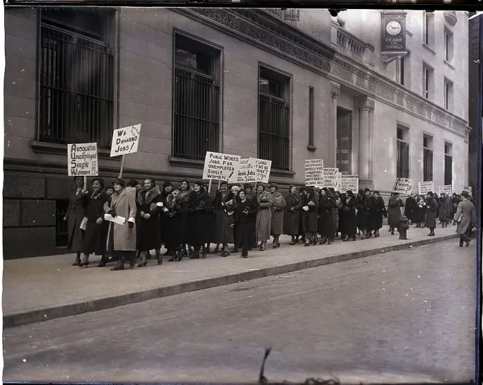 Framed Print : Women Marching to Employment Office Framed Print : Women Marching to Employment Office