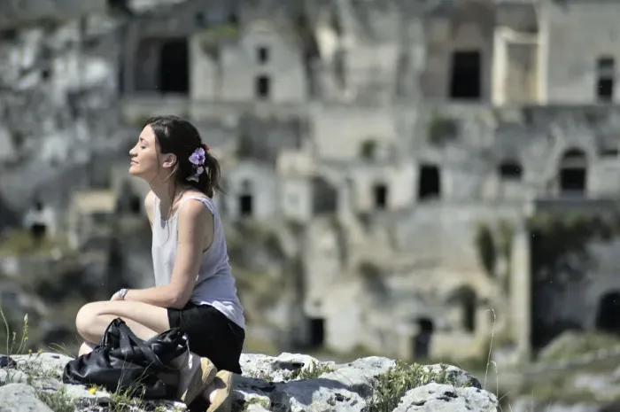 Framed Print : Women at Matera having quiet moment Framed Print : Women at Matera having quiet moment