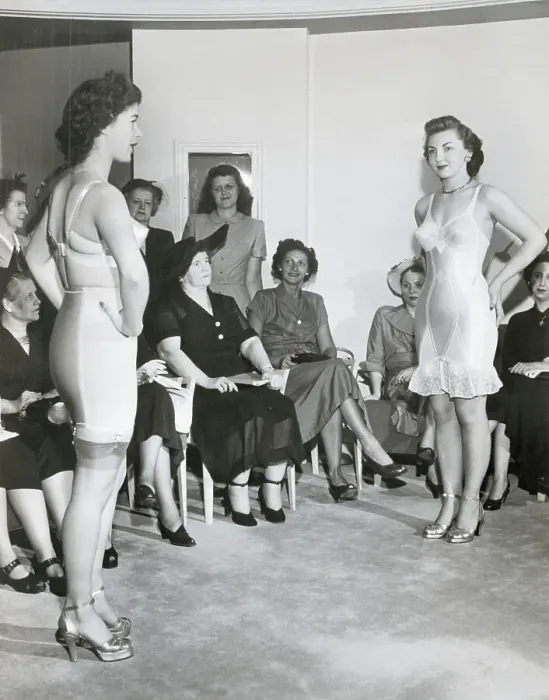 Framed Print : Women Model Under Garments in New York Salon Framed Print : Women Model Under Garments in New York Salon