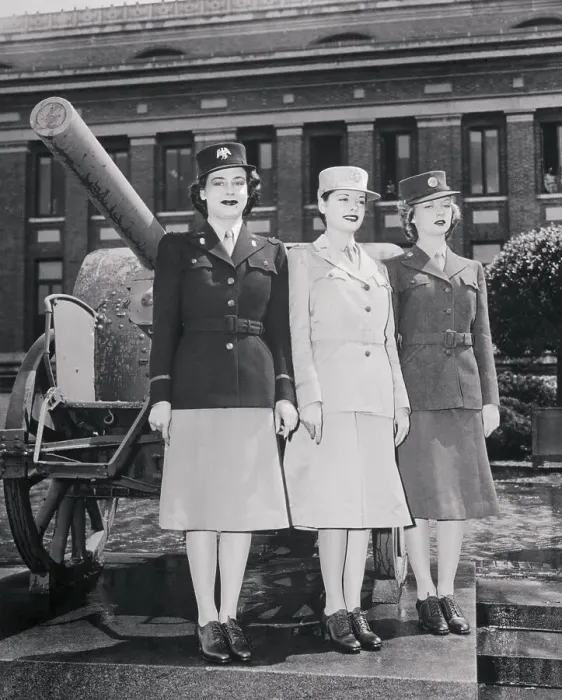 Framed Print : Women Modeling Military Uniforms Framed Print : Women Modeling Military Uniforms