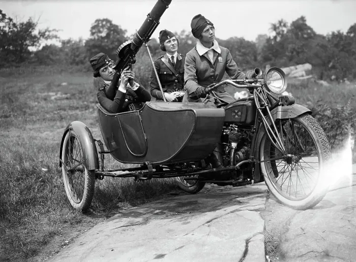 Framed Print : Women On Motorcycle, Sidecar W / Machine Gu Framed Print : Women On Motorcycle, Sidecar W / Machine Gu