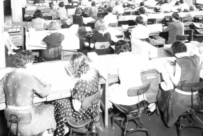 Framed Print : Women Office Workers at their Desks Framed Print : Women Office Workers at their Desks
