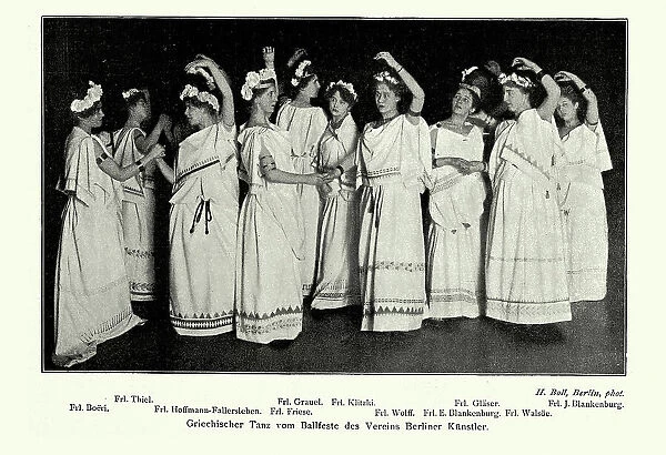 Women performing a classical Greek dance from the ball festival of the Berlin artists association, Vintage photograph