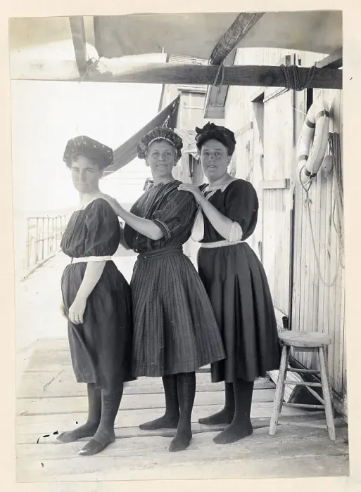 Framed Print : Three Women Posing Outside Beach House Framed Print : Three Women Posing Outside Beach House