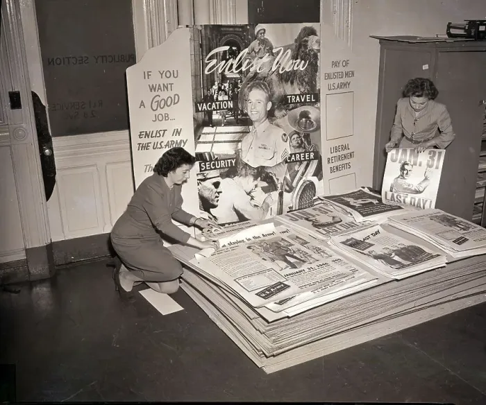 Framed Print : Women With Posters at Recruiting Office Framed Print : Women With Posters at Recruiting Office
