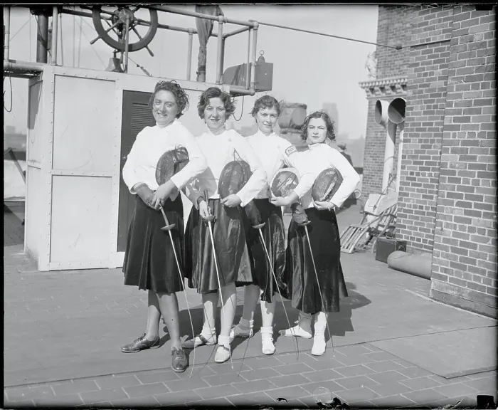 Framed Print : Women Practicing Fencing Framed Print : Women Practicing Fencing