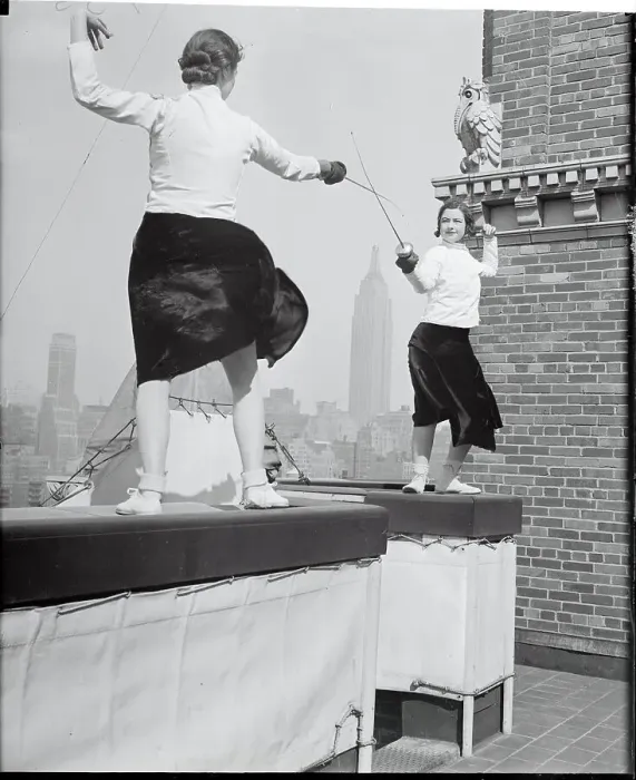 Framed Print : Women Practicing Fencing Framed Print : Women Practicing Fencing