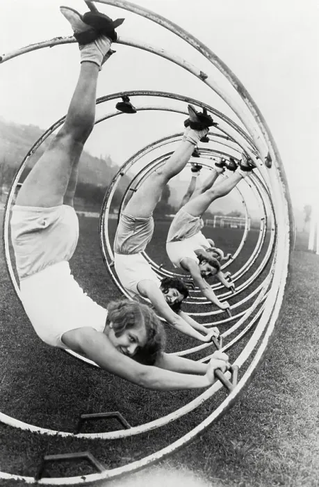 Framed Print : Women Preparing for Race in Hoopla Wheels, Berlin Framed Print : Women Preparing for Race in Hoopla Wheels, Berlin