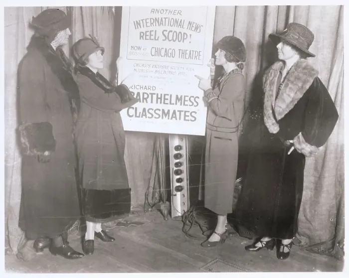 Framed Print : Four Women Promoting Film Framed Print : Four Women Promoting Film