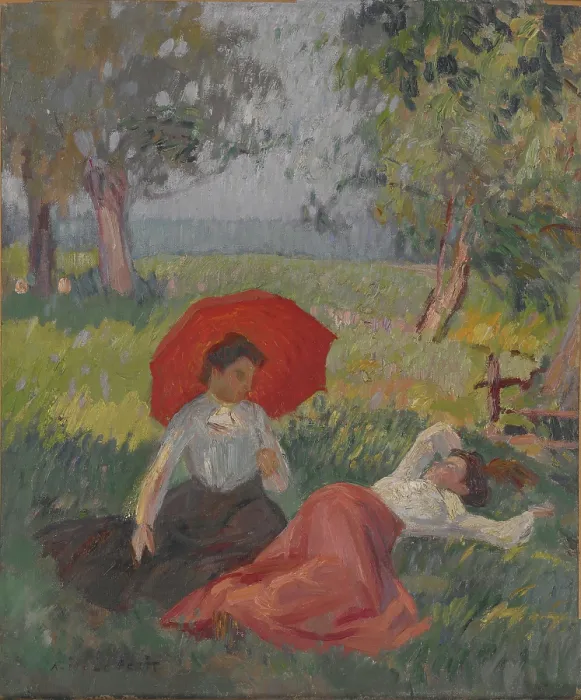 Framed Print : Two Women Resting in a Landscape Framed Print : Two Women Resting in a Landscape