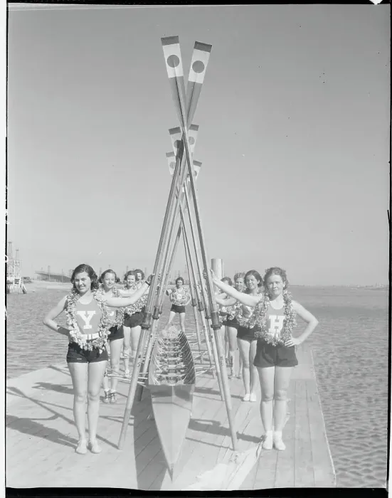 Framed Print : Women Rowers Holding up Oars Framed Print : Women Rowers Holding up Oars