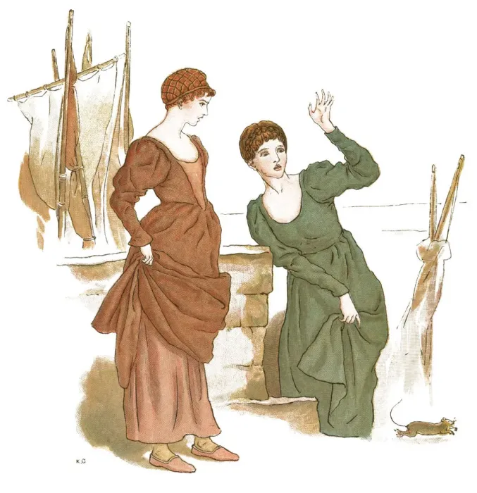 Framed Print : Two women scared by a rat