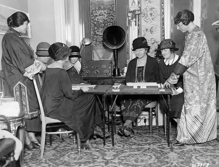 Framed Print : Women Seated / Playing Mah Jongg By Radio