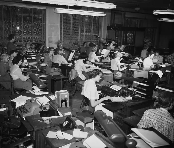 Framed Print : Women Seated At Typewriters / Business Framed Print : Women Seated At Typewriters / Business