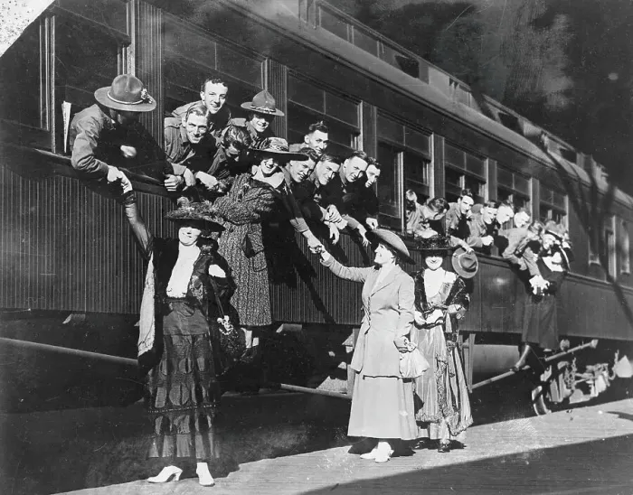 Framed Print : Women Seeing off Soldiers Framed Print : Women Seeing off Soldiers