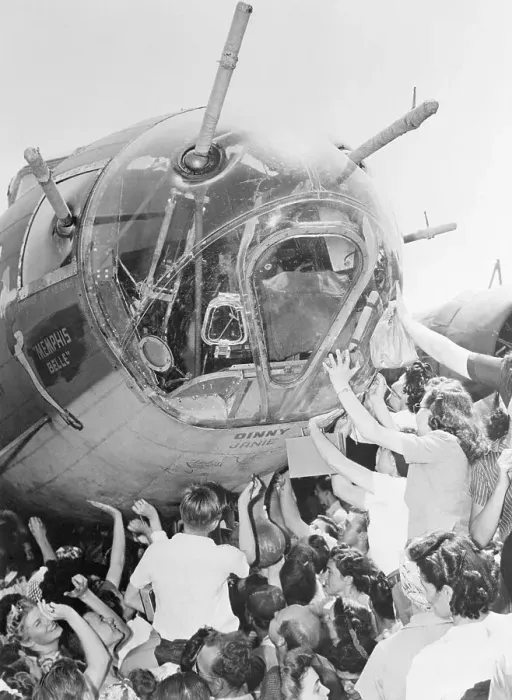 Framed Print : Women Signing the Famous Memphis Belle Framed Print : Women Signing the Famous Memphis Belle