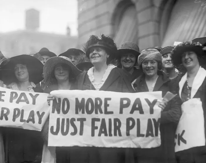 Framed Print : Women With Signs;'No More Pay, Fair Play Framed Print : Women With Signs;'No More Pay, Fair Play