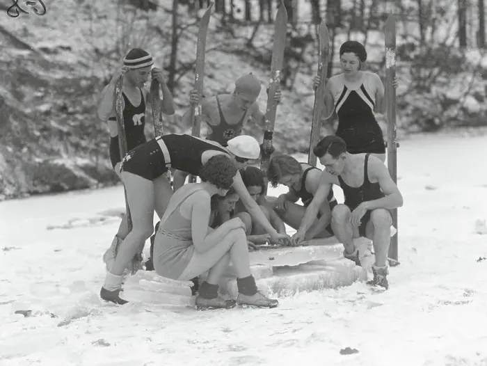 Framed Print : Women Solving Puzzle on Cake of Ice