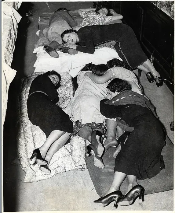 Framed Print : Women Strikers Sleep Together in Store Framed Print : Women Strikers Sleep Together in Store