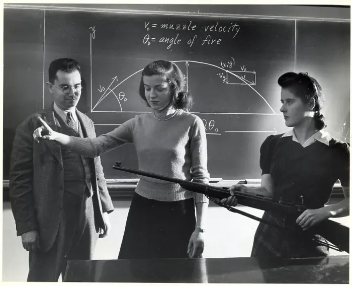 Framed Print : Women Students W / Rifle At Blackboard Framed Print : Women Students W / Rifle At Blackboard