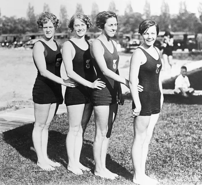 Framed Print : Women Swim Team Posing Together Framed Print : Women Swim Team Posing Together
