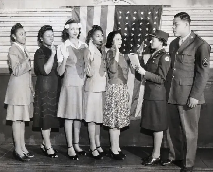 Framed Print : Women Being Sworn in by Army Captain Framed Print : Women Being Sworn in by Army Captain