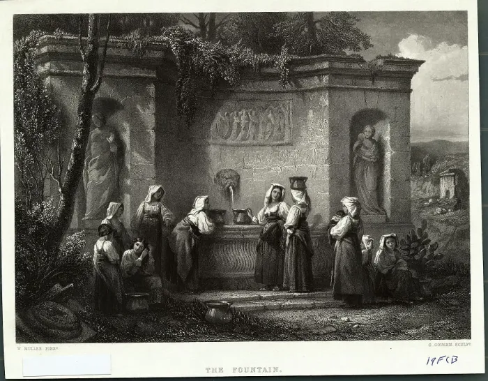 Framed Print : Women Talking While Fetching Water at Fountain Framed Print : Women Talking While Fetching Water at Fountain