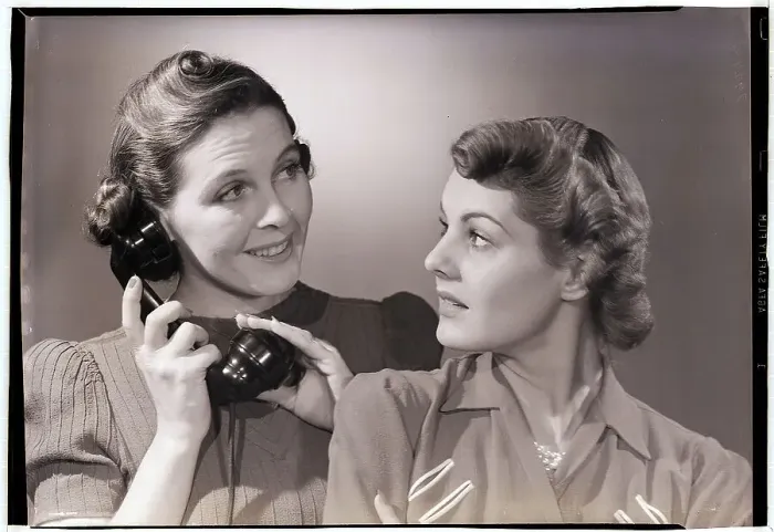 Framed Print : Two Women with Telephone Framed Print : Two Women with Telephone