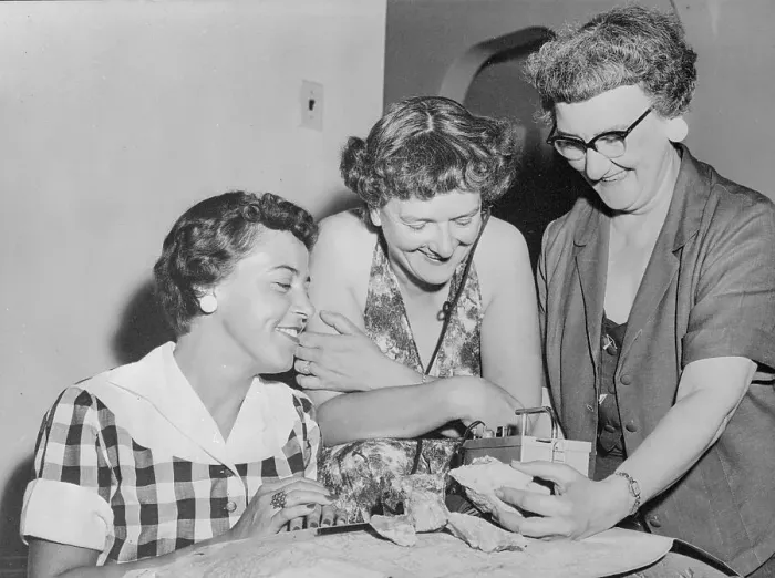 Framed Print : Women Testing Rocks with a Geiger Counter Framed Print : Women Testing Rocks with a Geiger Counter