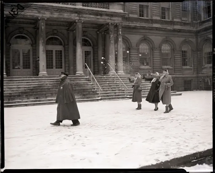 Framed Print : Women Throwing Snowballs at Policeman