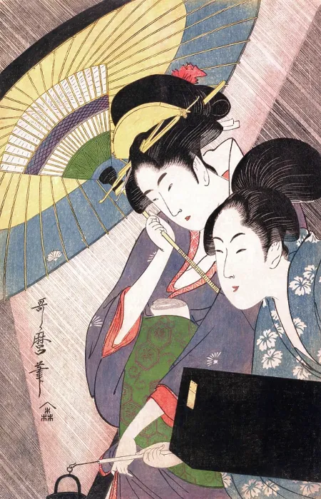 Framed Print : Two Women under an umbrella Framed Print : Two Women under an umbrella