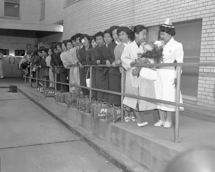 Framed Print : Women Waiting in Line Framed Print : Women Waiting in Line