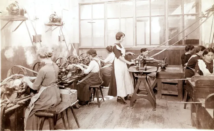 Framed Print : Women Working In Factory At Machines Framed Print : Women Working In Factory At Machines