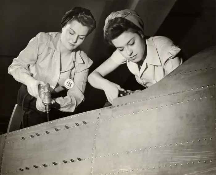 Framed Print : Women working on WW II aircraft assembly Framed Print : Women working on WW II aircraft assembly