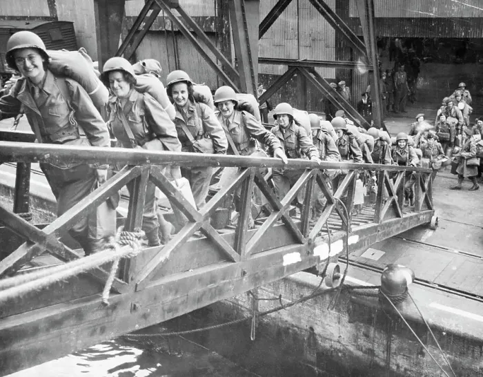 Framed Print : Women's Army Corps Boarding Transport Framed Print : Women's Army Corps Boarding Transport