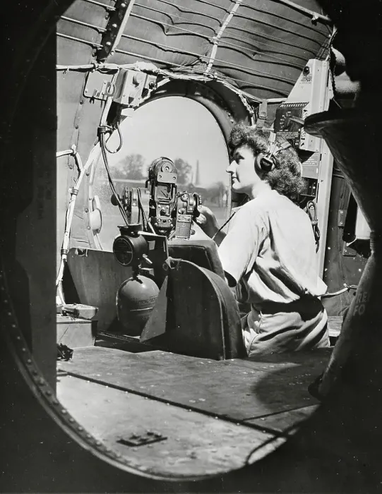 Framed Print : Women's Army Corps Soldier Sitting in Gunner's Seat Framed Print : Women's Army Corps Soldier Sitting in Gunner's Seat
