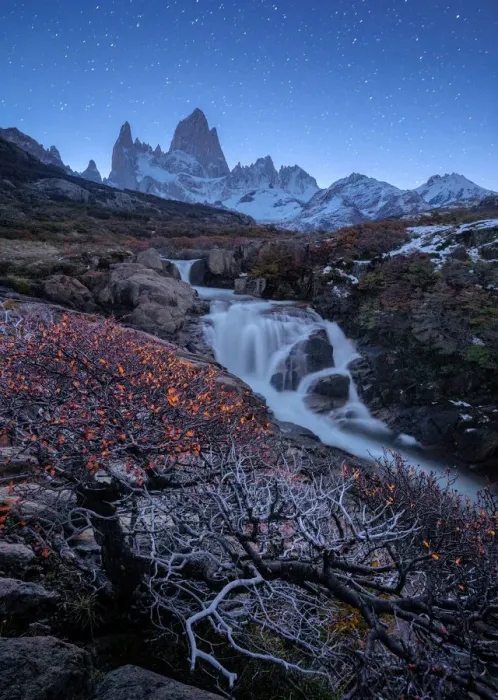 Framed Print : Wonderful view of waterfall and Fitz Roy mountain, Patagonia, El Chalten, Argentina Framed Print : Wonderful view of waterfall and Fitz Roy mountain, Patagonia, El Chalten, Argentina