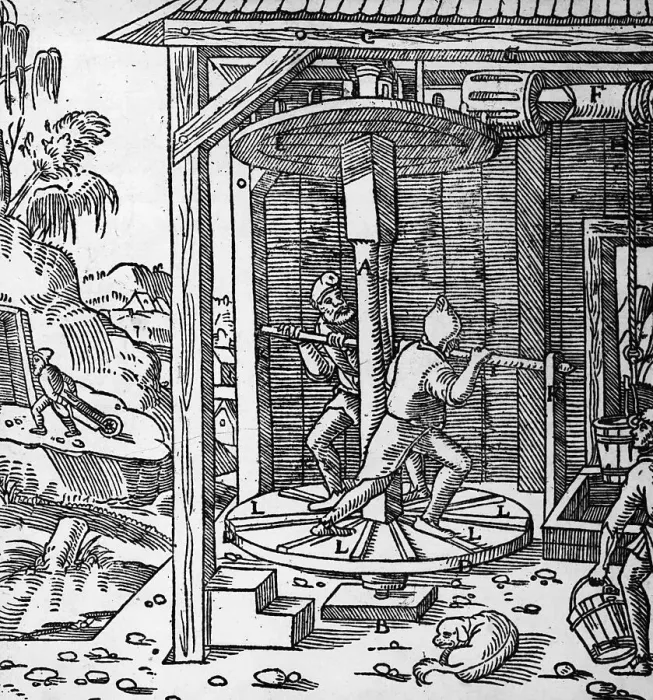 Framed Print : Woodcut Of 16Th Century Power Plant Framed Print : Woodcut Of 16Th Century Power Plant