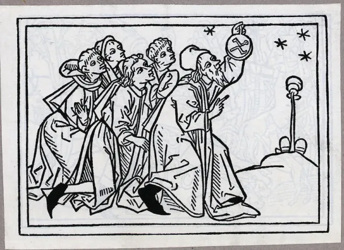 Framed Print : Woodcut Astronomer and Students Observing Framed Print : Woodcut Astronomer and Students Observing