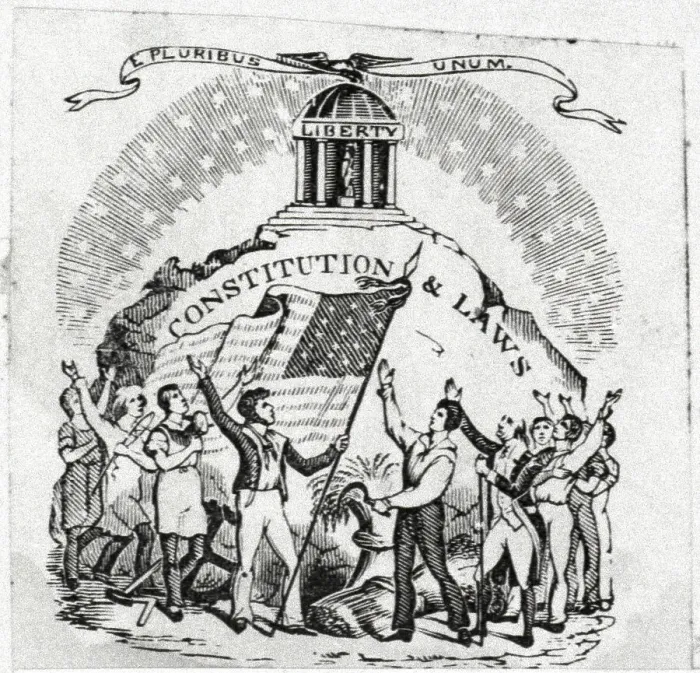 Framed Print : Woodcut of The Blessings of the Constitution Framed Print : Woodcut of The Blessings of the Constitution