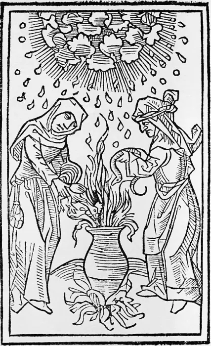 Framed Print : Woodcut Book Illustration of Witches Standing At Cauldron Framed Print : Woodcut Book Illustration of Witches Standing At Cauldron