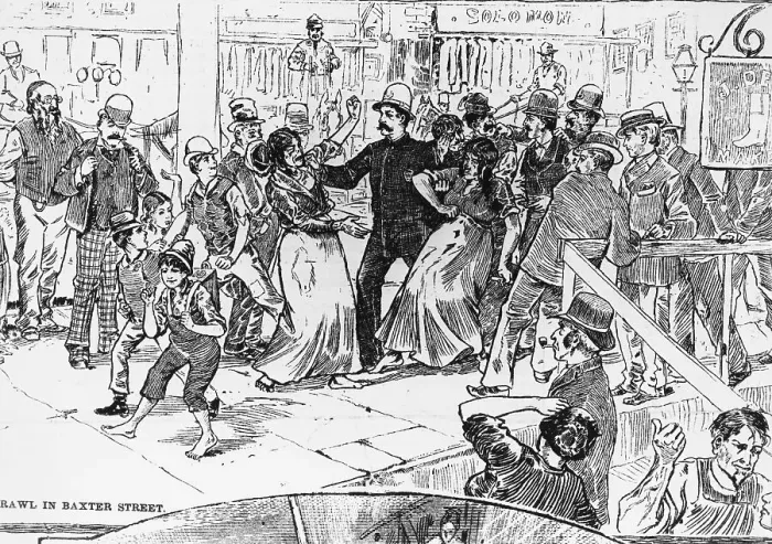 Framed Print : Woodcut Depicting Brawl in Baxter Street Framed Print : Woodcut Depicting Brawl in Baxter Street