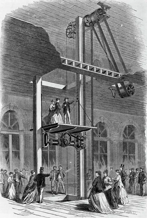 Framed Print : Woodcut Of Early Elevator Model