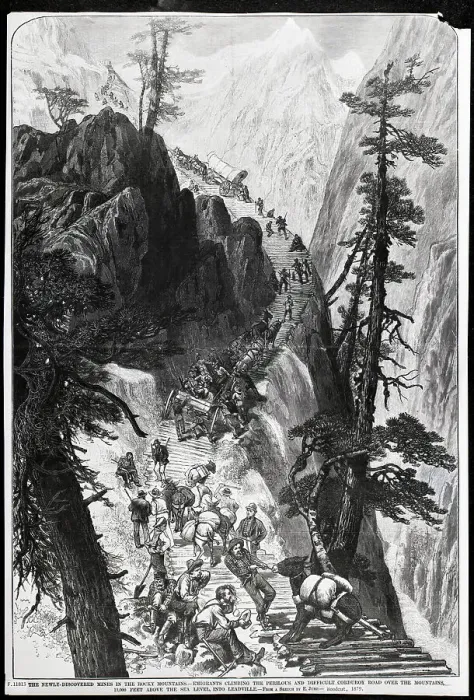 Framed Print : Woodcut Of Emigrants Climbing Mountain Framed Print : Woodcut Of Emigrants Climbing Mountain