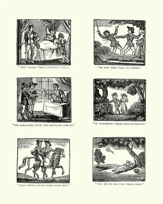 Framed Print : Woodcut engravings from the story Babes in the Wood Framed Print : Woodcut engravings from the story Babes in the Wood